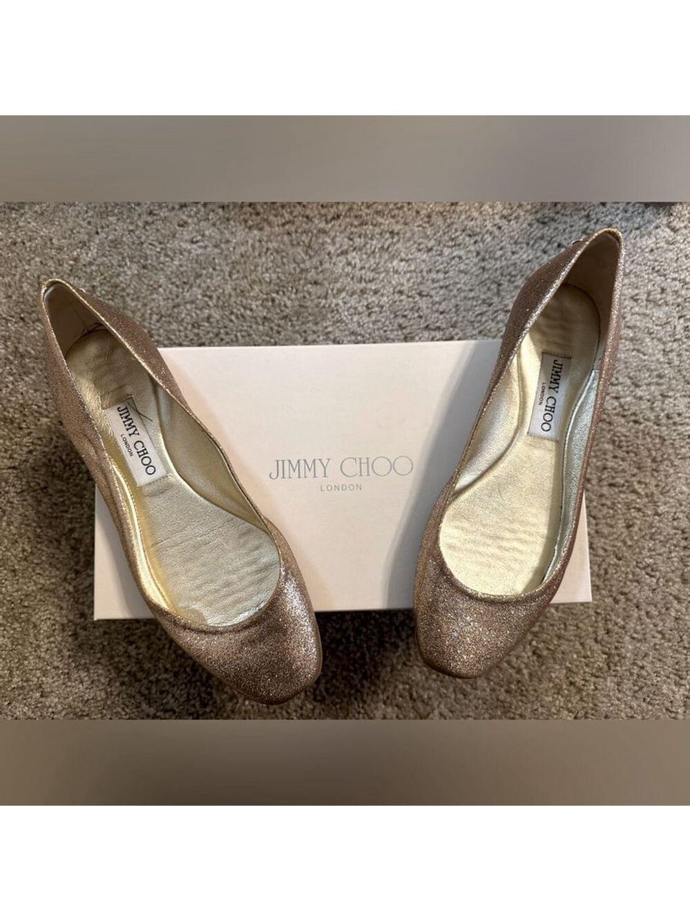 Jimmy Choo Gold Glitter Ballet Flats Size 37 5